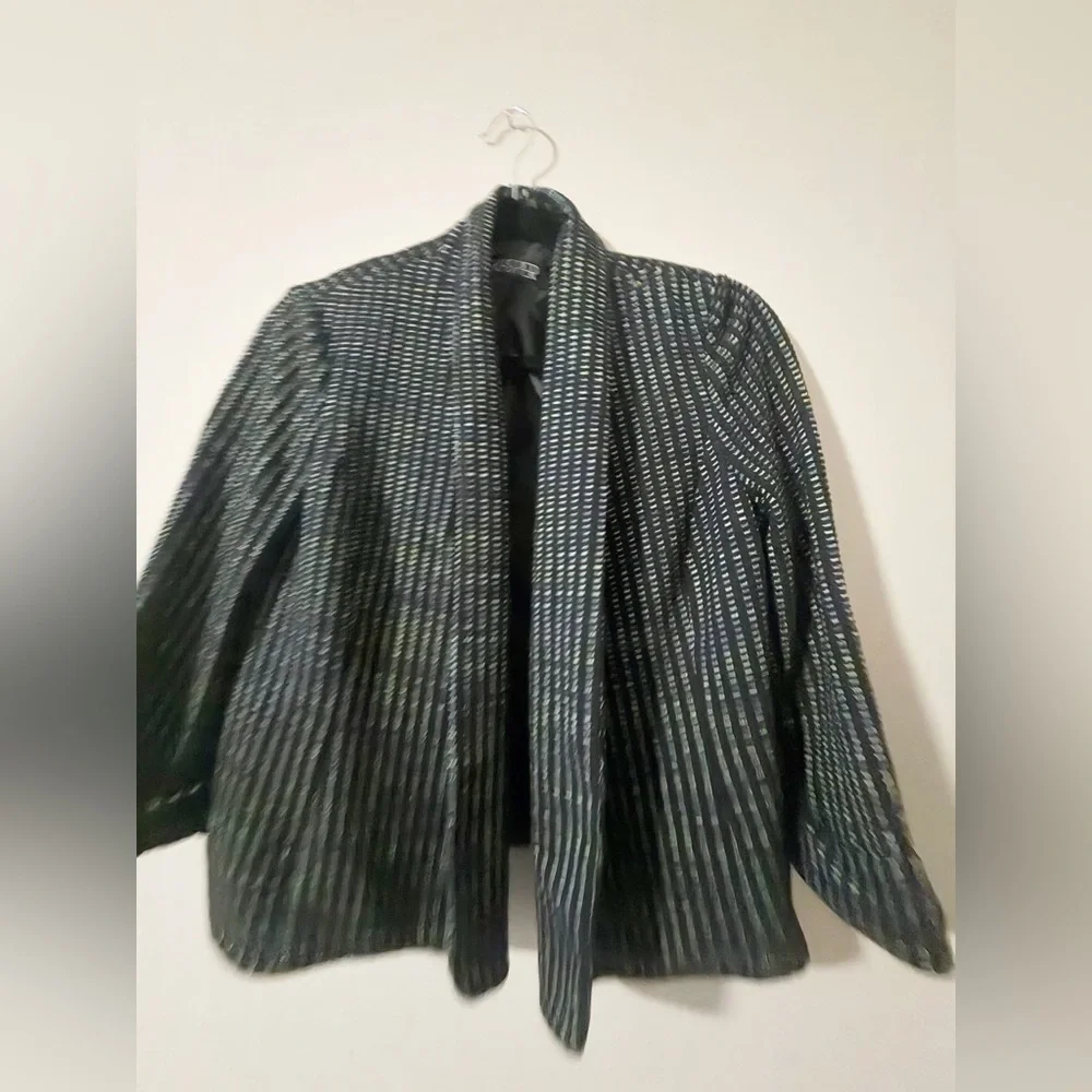 Kasper Women’s Black Striped Open-Front Jacket